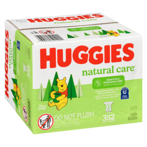 HUGGIES Baby Wipes, Huggies Natural Care Sensitive, UNSCENTED, Hypoallergenic 352 Count