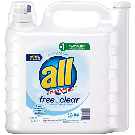 All 2X Ultra with Stain lifter Free & Clear, 166 loads (1.95gal/250 fl. oz.)