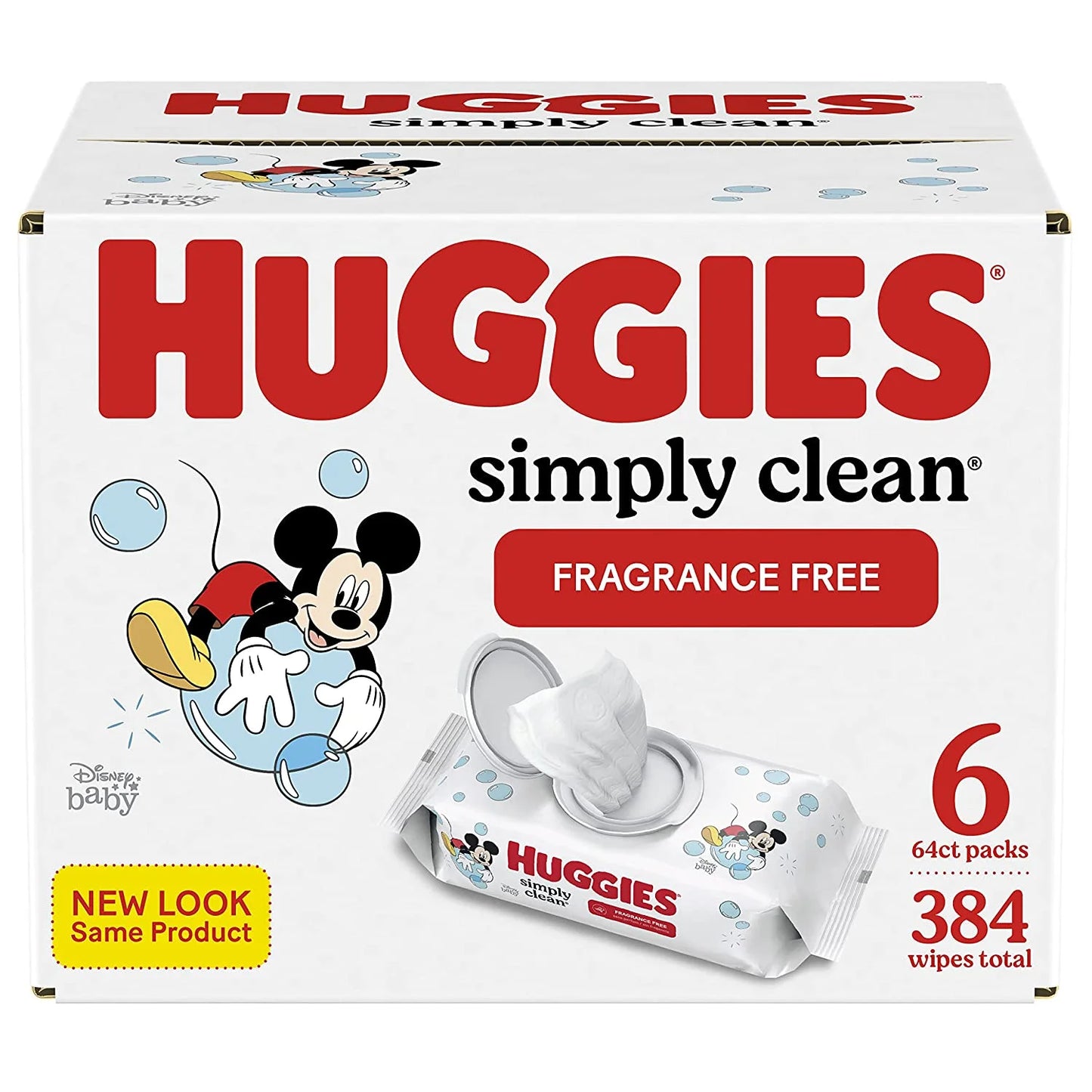 Huggies Simply Clean Unscented Baby Wipes, 6 Flip-Top Packs (384 Wipes Total)