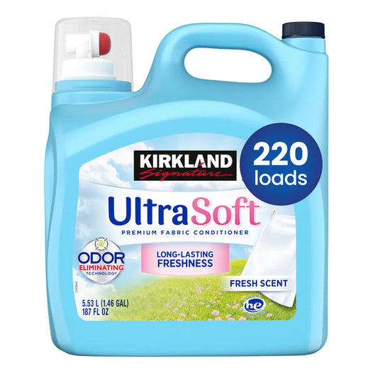 Kirkland Signature Ultra Soft Premium Liquid Fabric Softener, Fresh Scent, 220 Loads (1.46 gal)